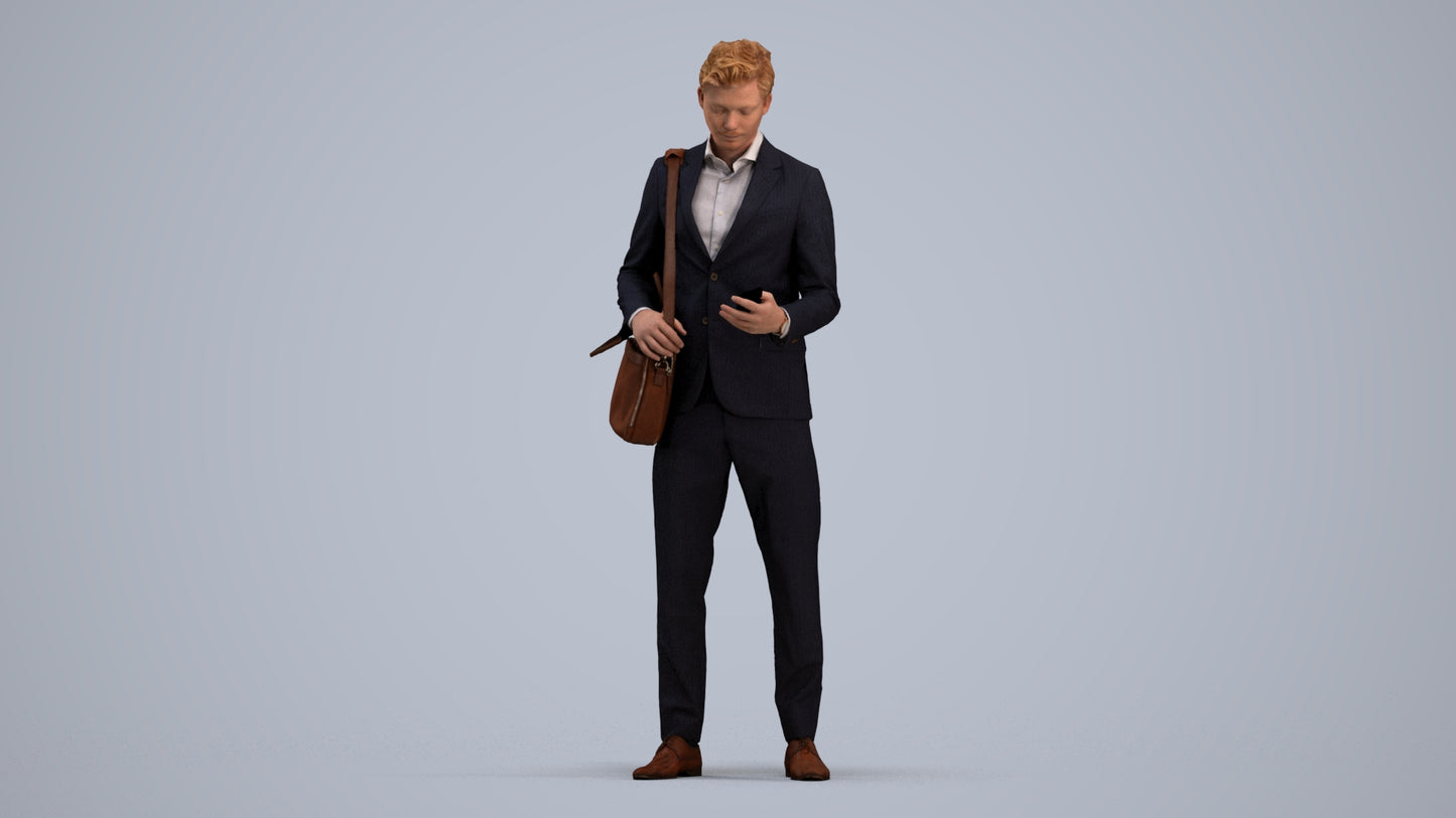 realistic 3D man business, scanned archviz people for Blender and 3ds Max, standing pose render