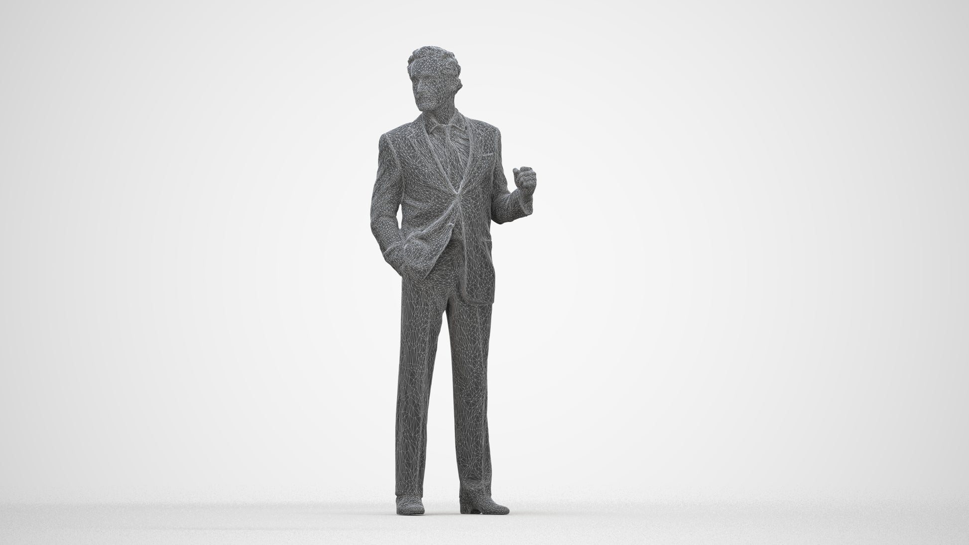 3D scanned man business, photorealistic archviz people for Enscape and SketchUp, wireframe three-quarter view