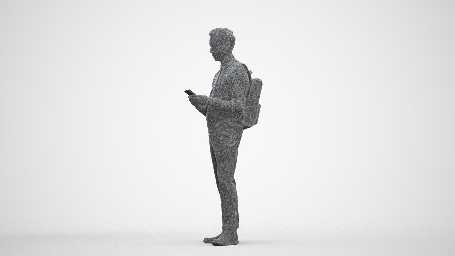 3D people model man casual standing, scanned human for 3ds Max rendering, three-quarter front view render