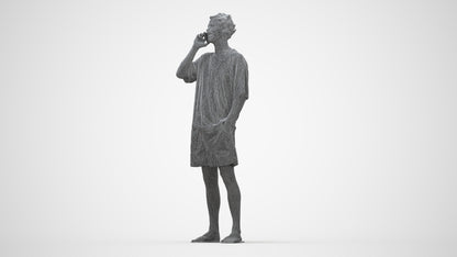 3D human model man casual standing, photogrammetry scanned person for archviz, wireframe back view