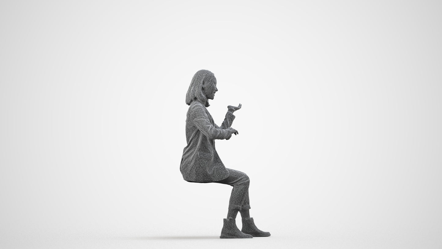realistic 3D woman business, scanned archviz people for Blender and 3ds Max, wireframe side view