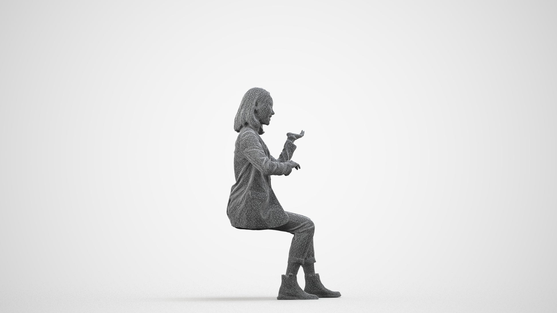 realistic 3D woman business, scanned archviz people for Blender and 3ds Max, wireframe side view