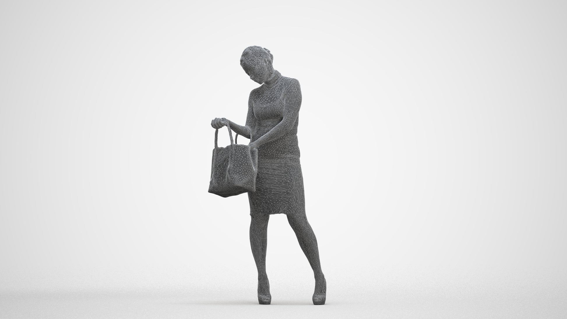 photogrammetry 3D woman business standing, realistic human model archviz FBX, three-quarter front view render