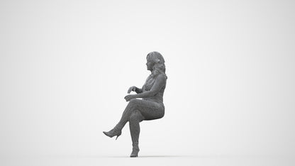 realistic 3D human woman casual sitting, archviz people FBX OBJ for Blender, wireframe back view