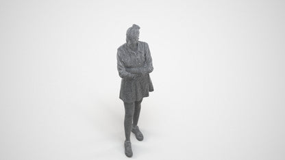 photogrammetry 3D woman casual standing, realistic human model archviz FBX, wireframe three-quarter view