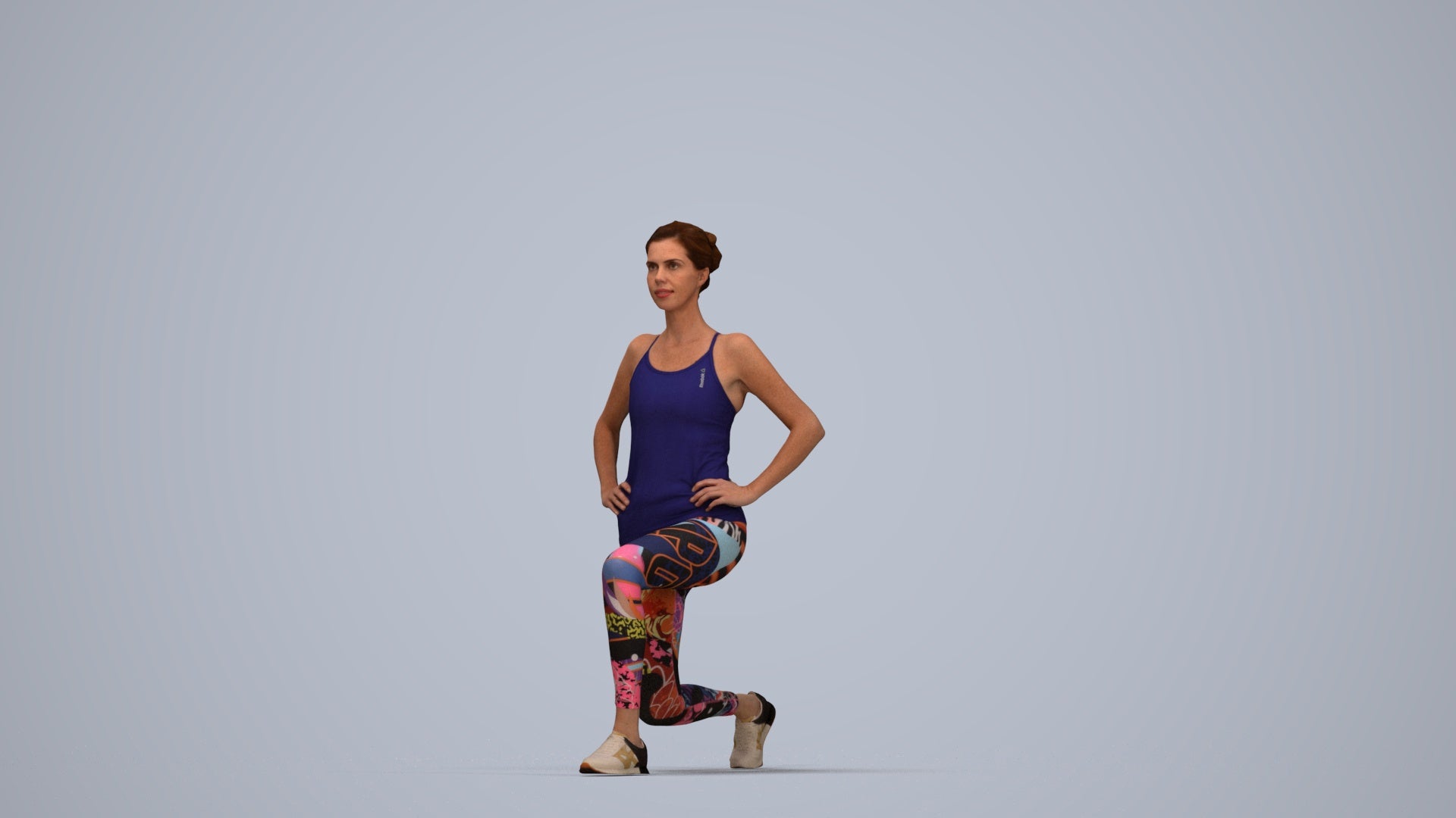 realistic 3D people woman sport, render-ready for V-Ray and Corona, FBX OBJ, top-down view render