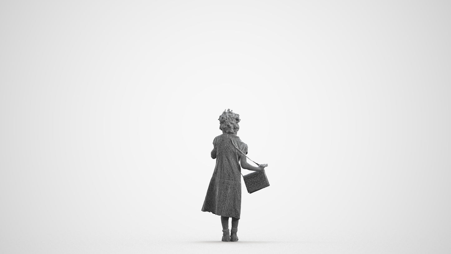 scanned 3D girl casual kids, photogrammetry people for Enscape and V-Ray, wireframe front view