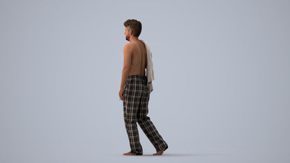 3D human model person bathroom, photogrammetry scanned person for archviz, three-quarter view render