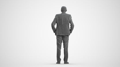 scanned 3D senior man business standing, photogrammetry people for Enscape and V-Ray, wireframe front view
