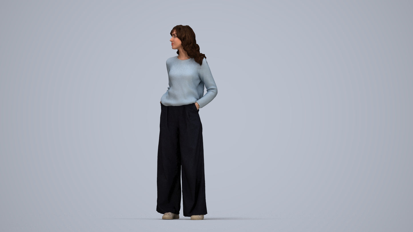 scanned 3D woman casual standing, photogrammetry people for Enscape and V-Ray, top-down view render