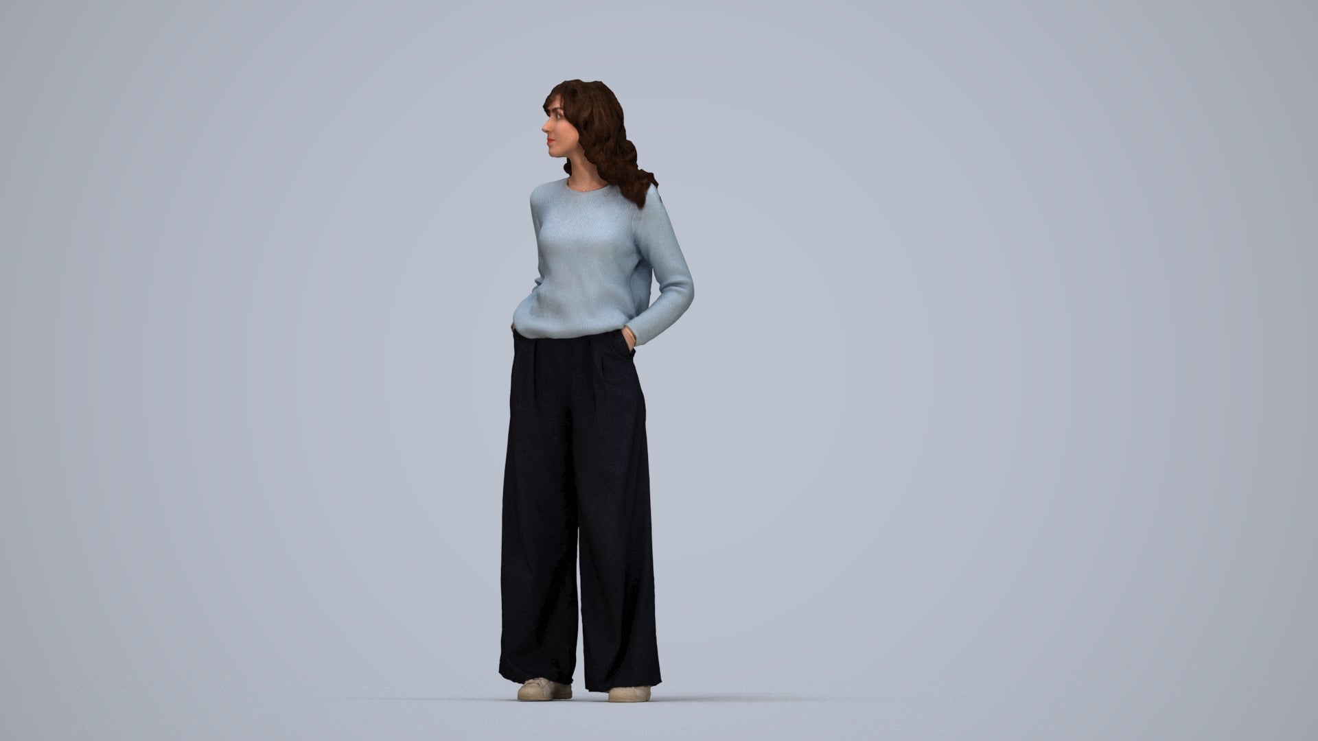 scanned 3D woman casual standing, photogrammetry people for Enscape and V-Ray, top-down view render