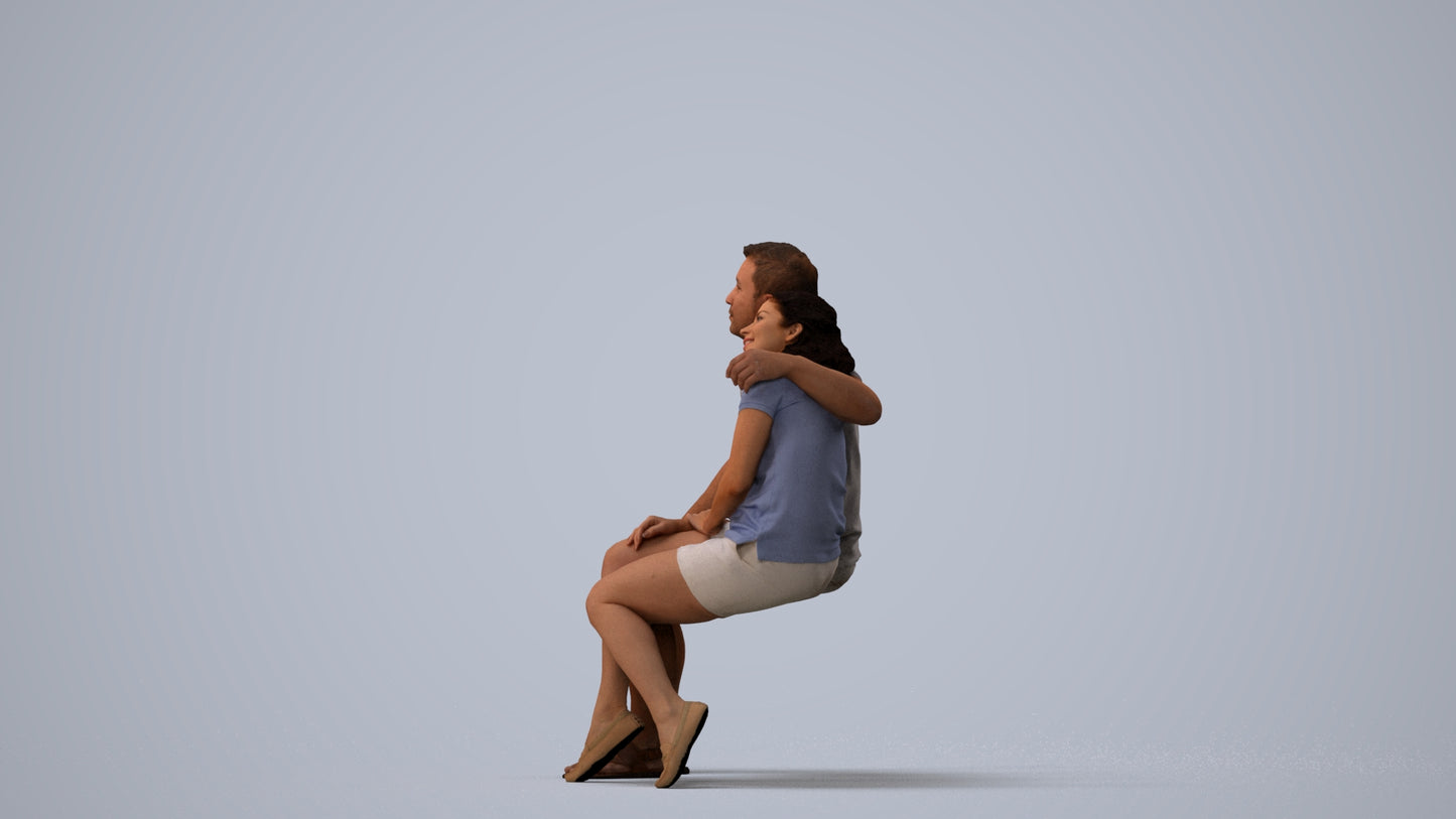 3D human model woman casual couple, photogrammetry scanned person for archviz, three-quarter view render