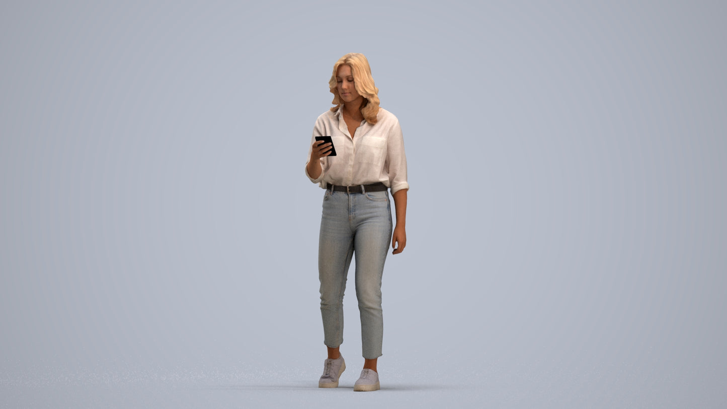 scanned 3D woman casual walking, photogrammetry people for Enscape and V-Ray, standing pose render