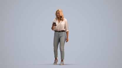 scanned 3D woman casual walking, photogrammetry people for Enscape and V-Ray, standing pose render