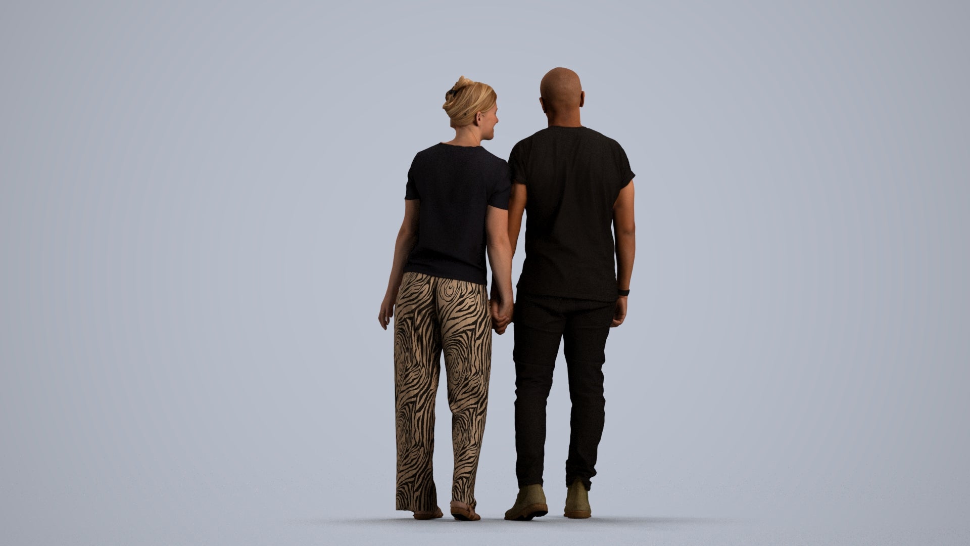 3D people model woman casual couple, scanned human for 3ds Max rendering, front view render