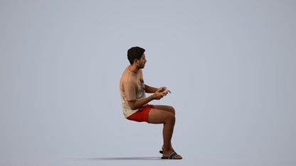 realistic 3D human man casual sitting, archviz people FBX OBJ for Blender, side view render