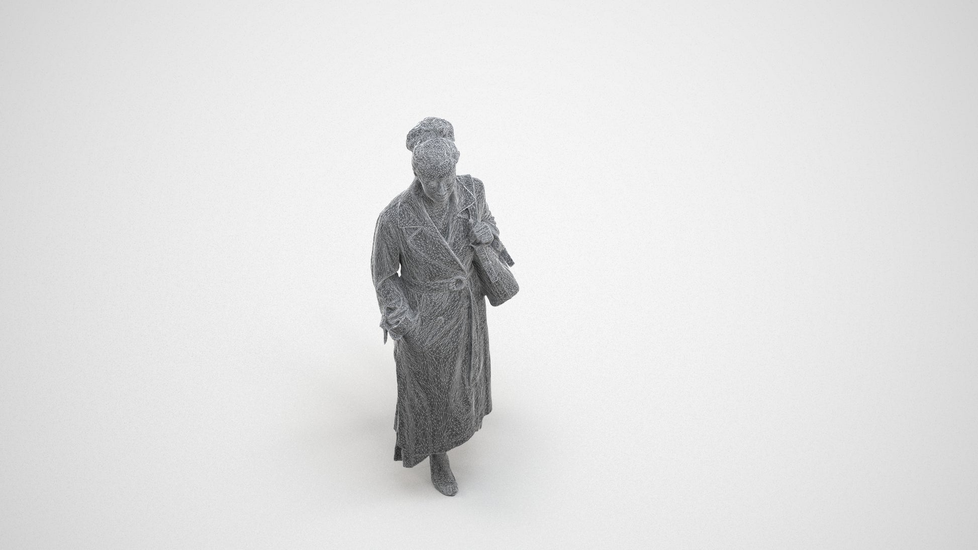 photogrammetry 3D woman casual walking, realistic human model archviz FBX, wireframe three-quarter view