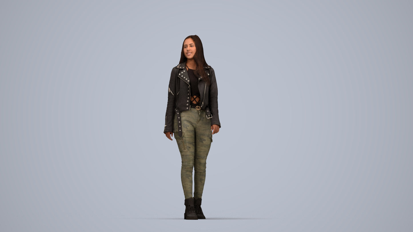 realistic 3D woman casual walking, scanned archviz people for Blender and 3ds Max, top-down view render
