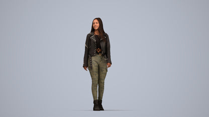realistic 3D woman casual walking, scanned archviz people for Blender and 3ds Max, top-down view render