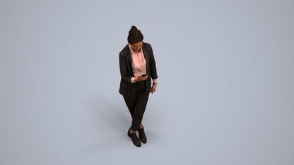 3D human model woman business, photogrammetry scanned person for archviz, back view render