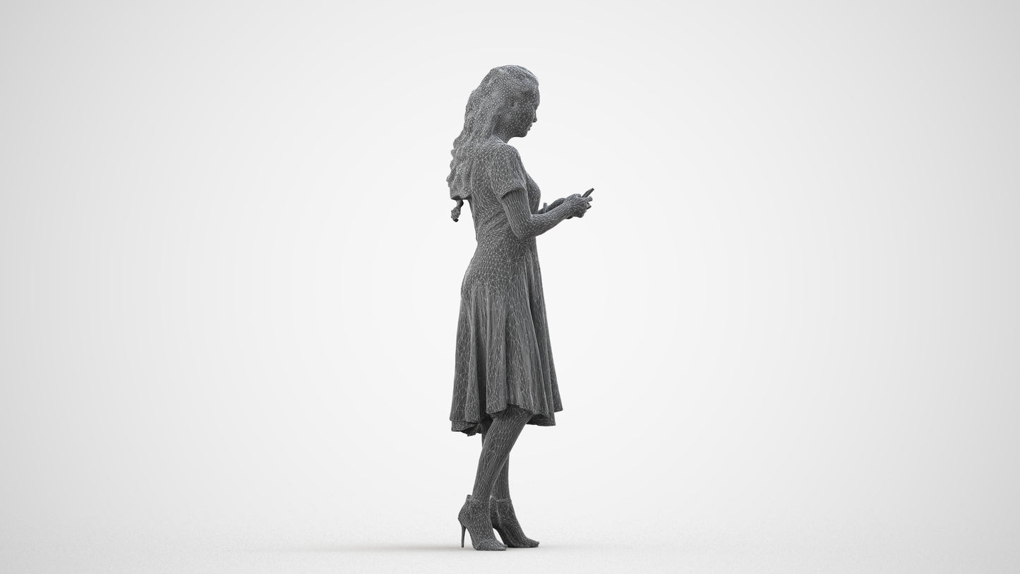 photogrammetry 3D woman casual standing, realistic human model archviz FBX, wireframe side view