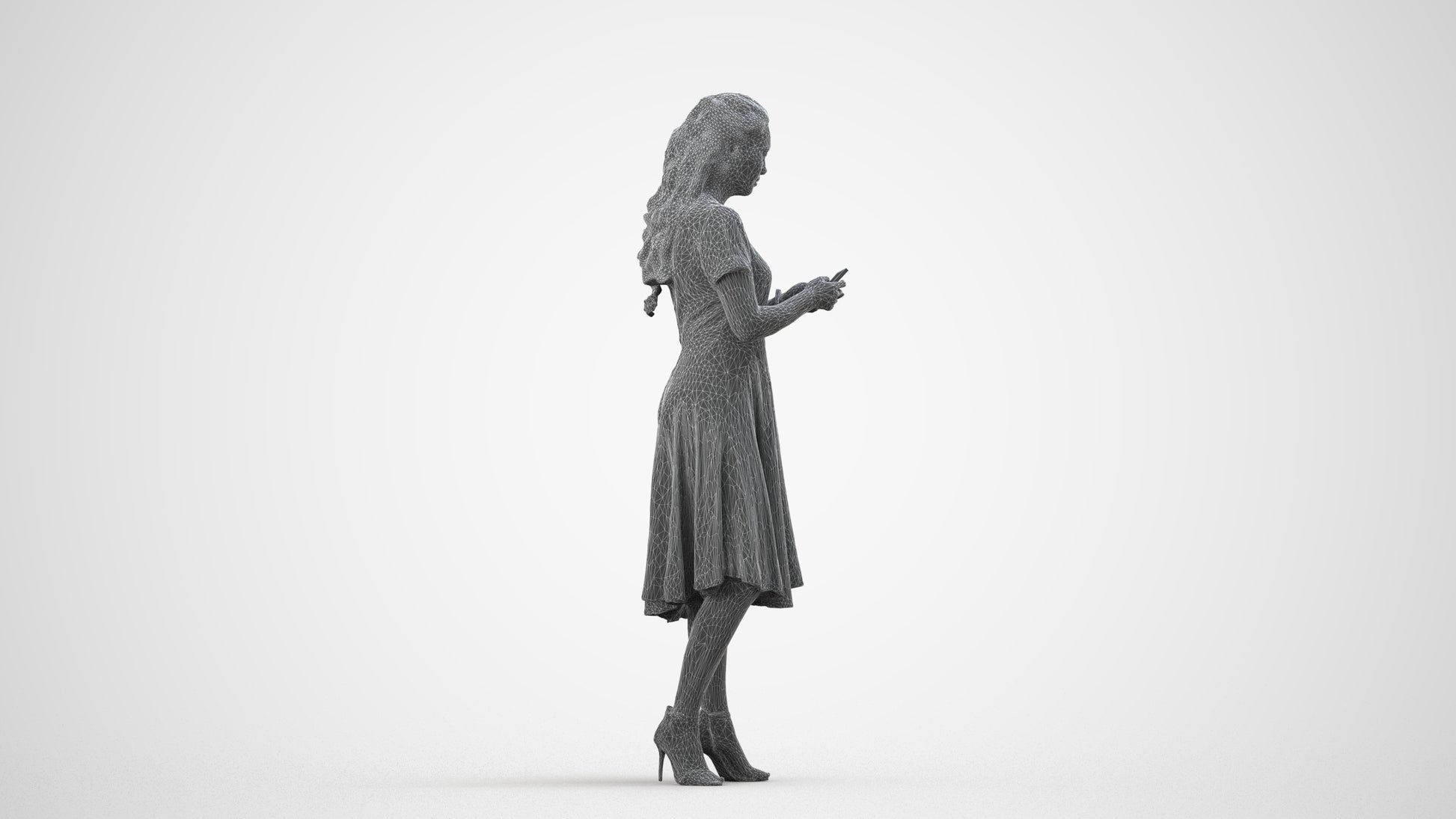 photogrammetry 3D woman casual standing, realistic human model archviz FBX, wireframe side view