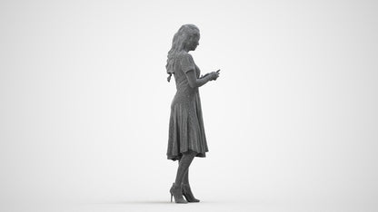 photogrammetry 3D woman casual standing, realistic human model archviz FBX, wireframe side view