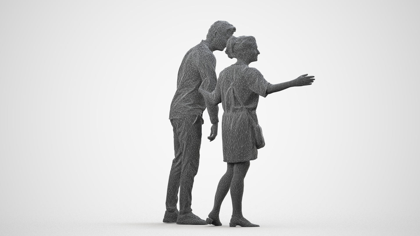 realistic 3D human woman casual couple, archviz people FBX OBJ for Blender, wireframe side view