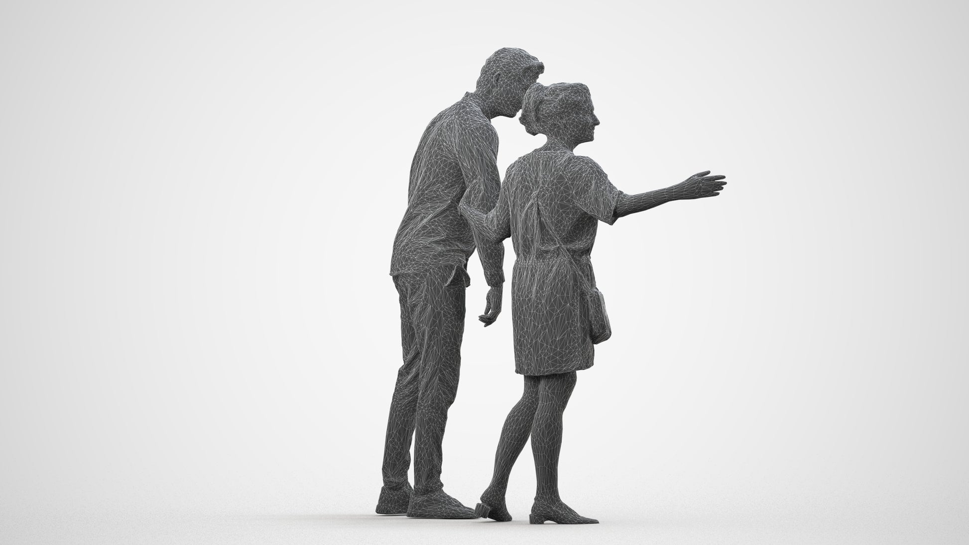 realistic 3D human woman casual couple, archviz people FBX OBJ for Blender, wireframe side view