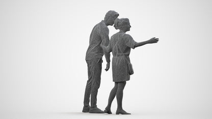 realistic 3D human woman casual couple, archviz people FBX OBJ for Blender, wireframe side view