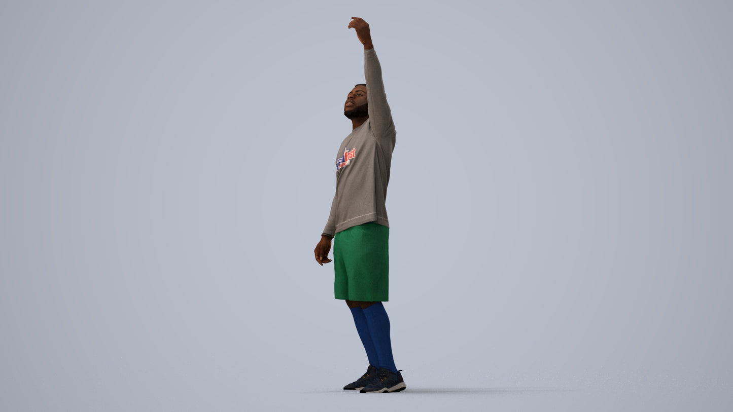 3D human model man sport, photogrammetry scanned person for archviz, three-quarter view render