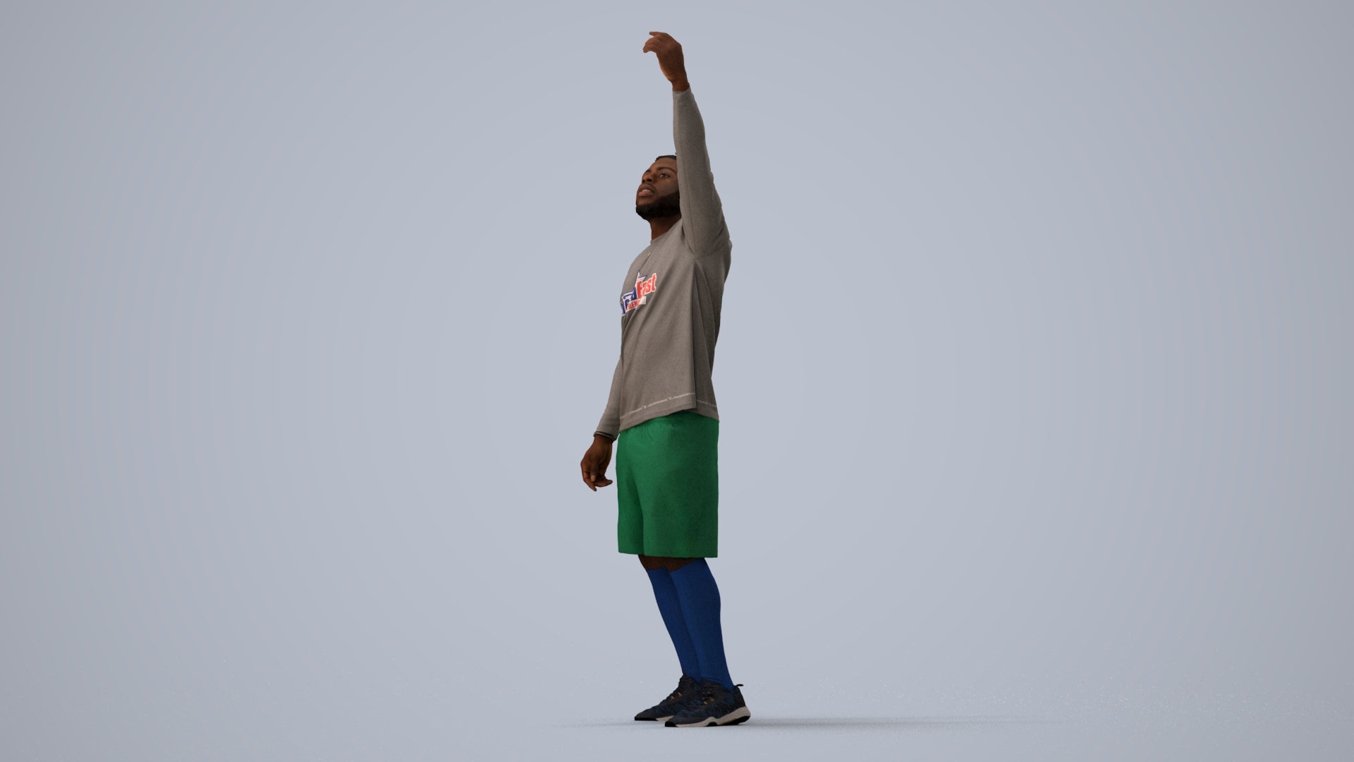 3D human model man sport, photogrammetry scanned person for archviz, three-quarter view render