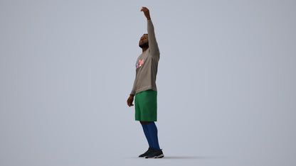 3D human model man sport, photogrammetry scanned person for archviz, three-quarter view render
