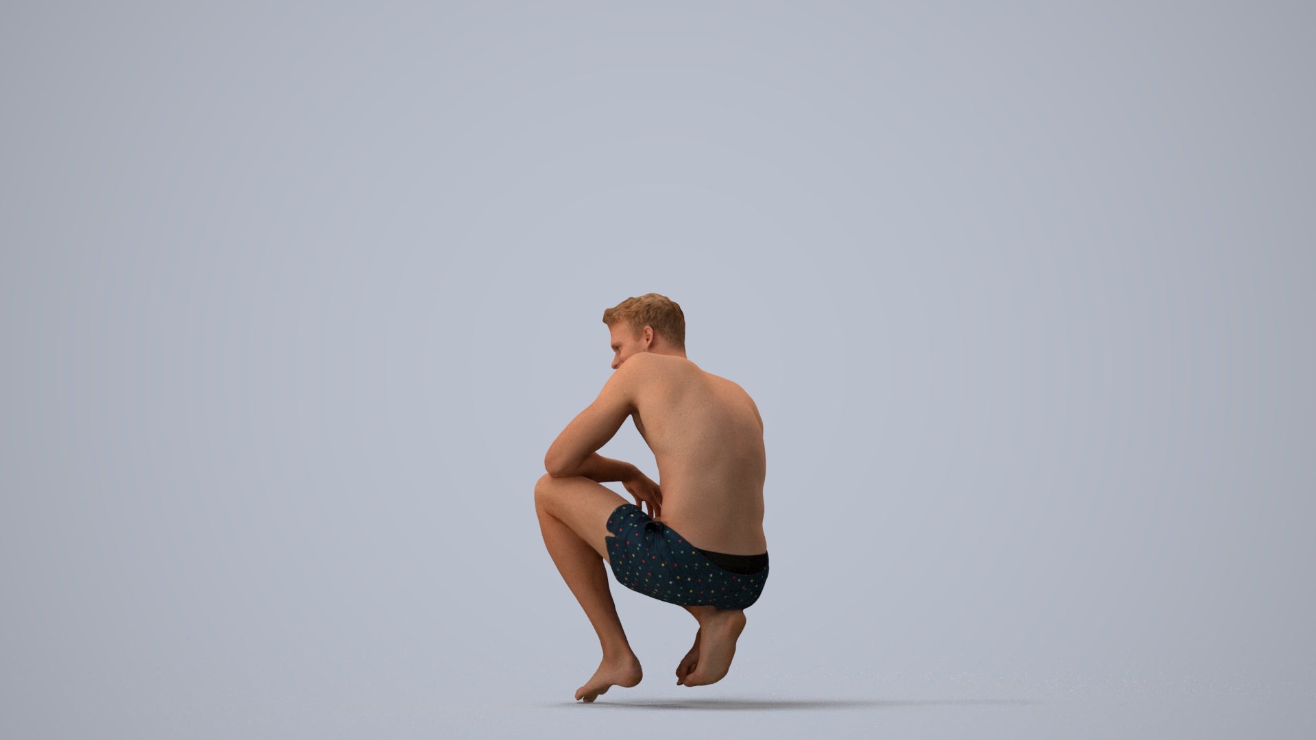 realistic 3D human man pool, archviz people FBX OBJ for Blender, three-quarter view render
