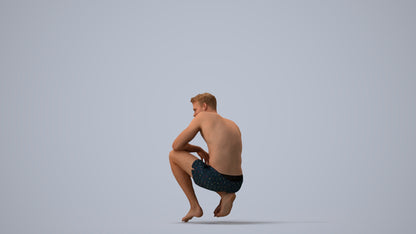 realistic 3D human man pool, archviz people FBX OBJ for Blender, three-quarter view render