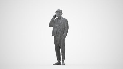 3D scanned man standing casual, photorealistic archviz people for Enscape and SketchUp, wireframe back view