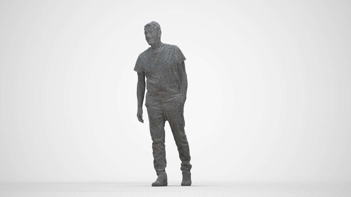 realistic 3D senior man casual walking, scanned archviz people for Blender and 3ds Max, wireframe back view