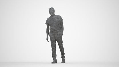 realistic 3D senior man casual walking, scanned archviz people for Blender and 3ds Max, wireframe back view