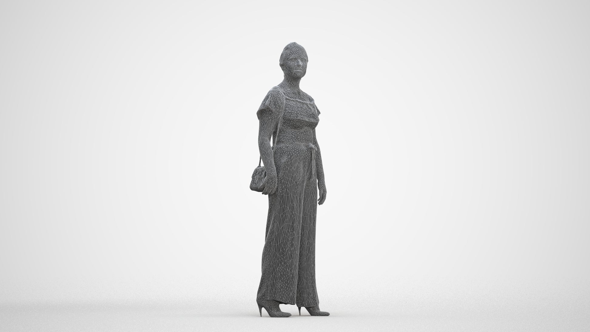 realistic 3D woman casual walking, scanned archviz people for Blender and 3ds Max, three-quarter front view render