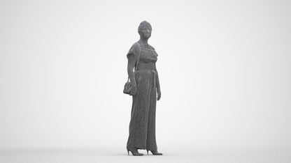realistic 3D woman casual walking, scanned archviz people for Blender and 3ds Max, three-quarter front view render