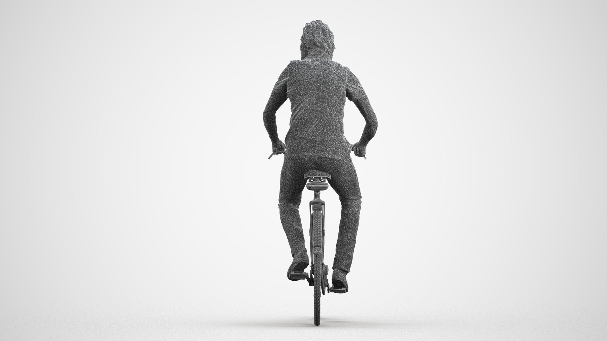 3D scanned man cycling casual, photorealistic archviz people for Enscape and SketchUp, wireframe front view