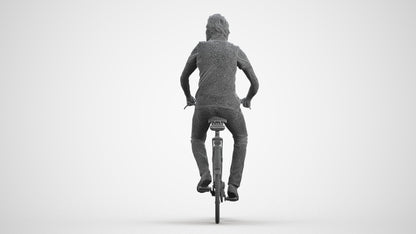 3D scanned man cycling casual, photorealistic archviz people for Enscape and SketchUp, wireframe front view