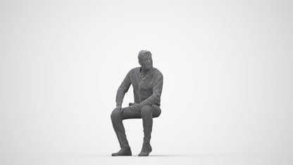 3D scanned man sitting casual, photorealistic archviz people for Enscape and SketchUp, wireframe back view