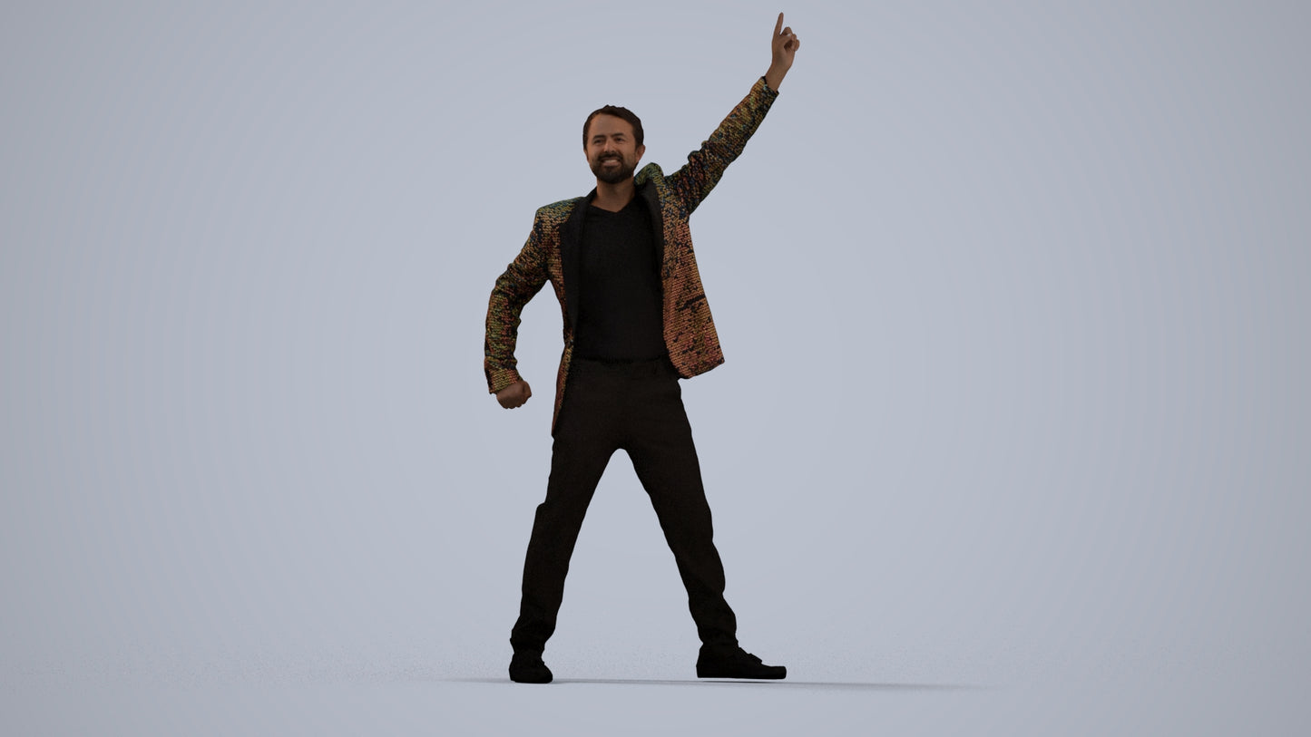realistic 3D man formal dancing, scanned archviz people for Blender and 3ds Max, standing pose render