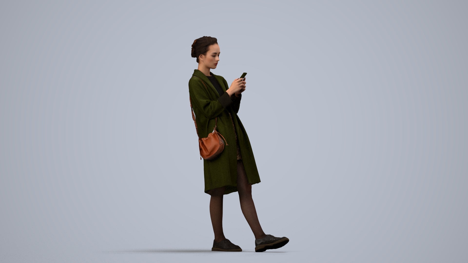 realistic 3D people woman casual standing, render-ready for V-Ray and Corona, FBX OBJ, side view render