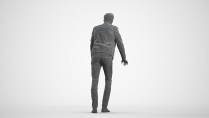 realistic 3D man casual walking, scanned archviz people for Blender and 3ds Max, wireframe front view