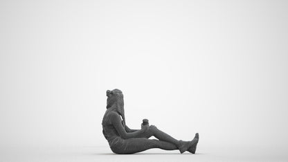 scanned 3D woman casual sitting, photogrammetry people for Enscape and V-Ray, wireframe front view
