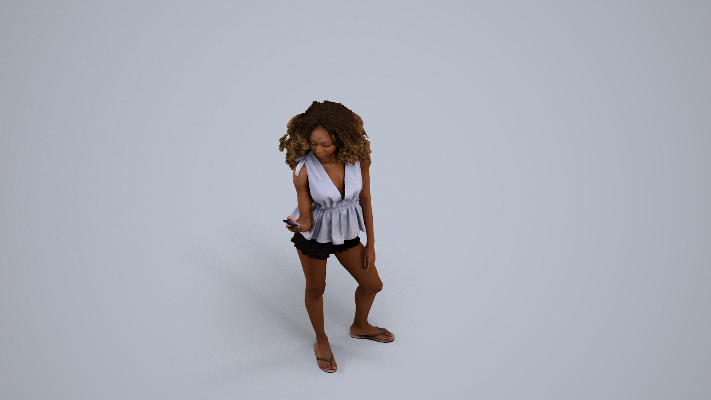 scanned 3D woman casual standing, photogrammetry people for Enscape and V-Ray, back view render