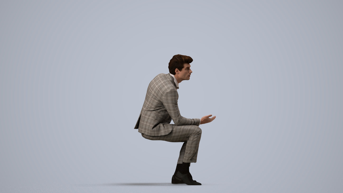 photogrammetry 3D man business, realistic human model archviz FBX, side view render