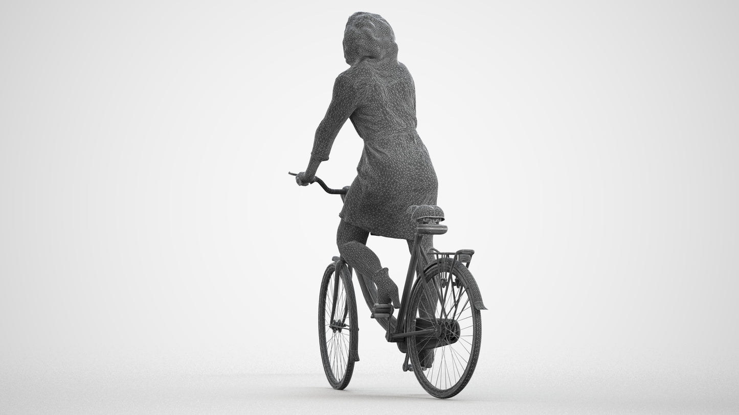 3D people model woman casual cycling, scanned human for 3ds Max rendering, wireframe front view